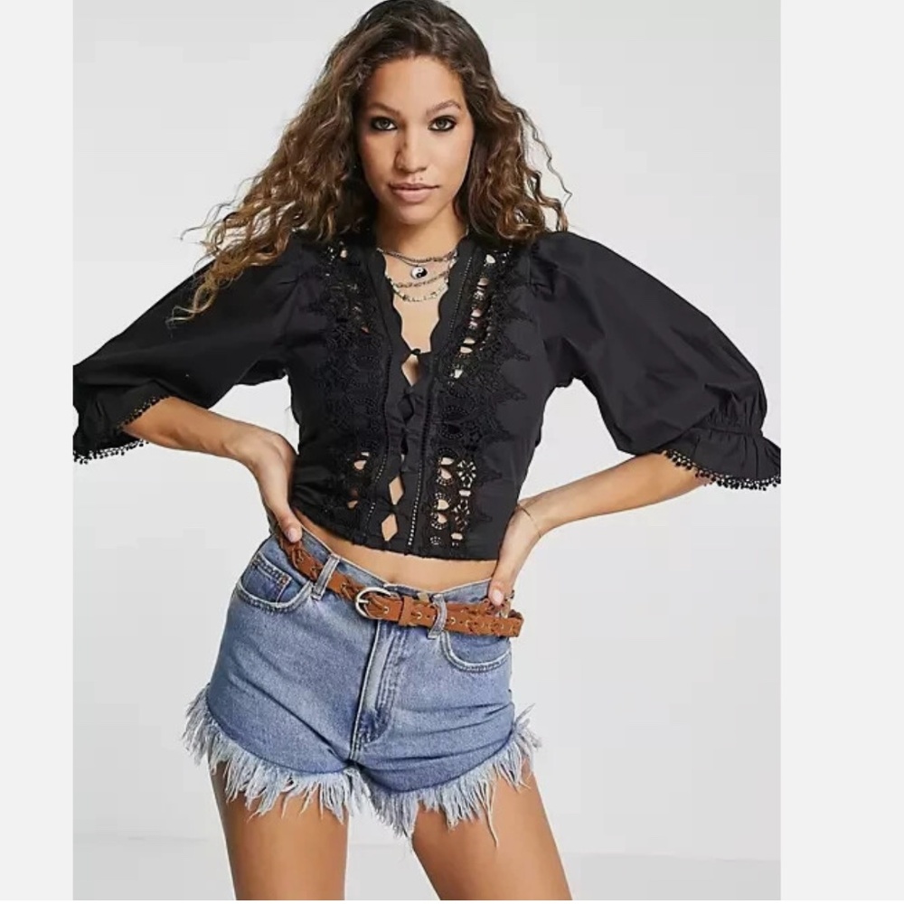 NWOT Free People Louella Embroidered Top